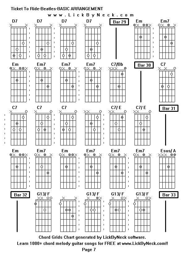 Chord Grids Chart of chord melody fingerstyle guitar song-Ticket To Ride-Beatles-BASIC ARRANGEMENT,generated by LickByNeck software.